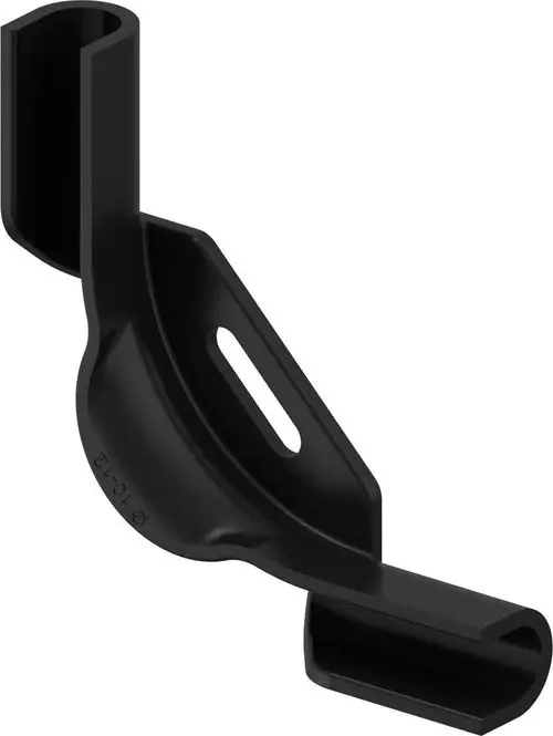 Schwarzer Multi Rohrführungsbogen von Uponor, mit einer gewölbten Form und einer Öffnung für eine stabile Befestigung. Suitable for guiding pipes in various applications.